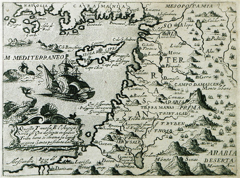 Questa taula e l'antica Siria ch'era destinta in dodici tribu hora si chiama la Soria et terra santaposedutadal Turco - Rosaccio Giuseppe - 1598
