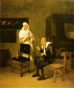 Quiringh van Brekelenkam - Oude man en jonge vrouw met een roemer in een interieur - 209 - Städel Museum