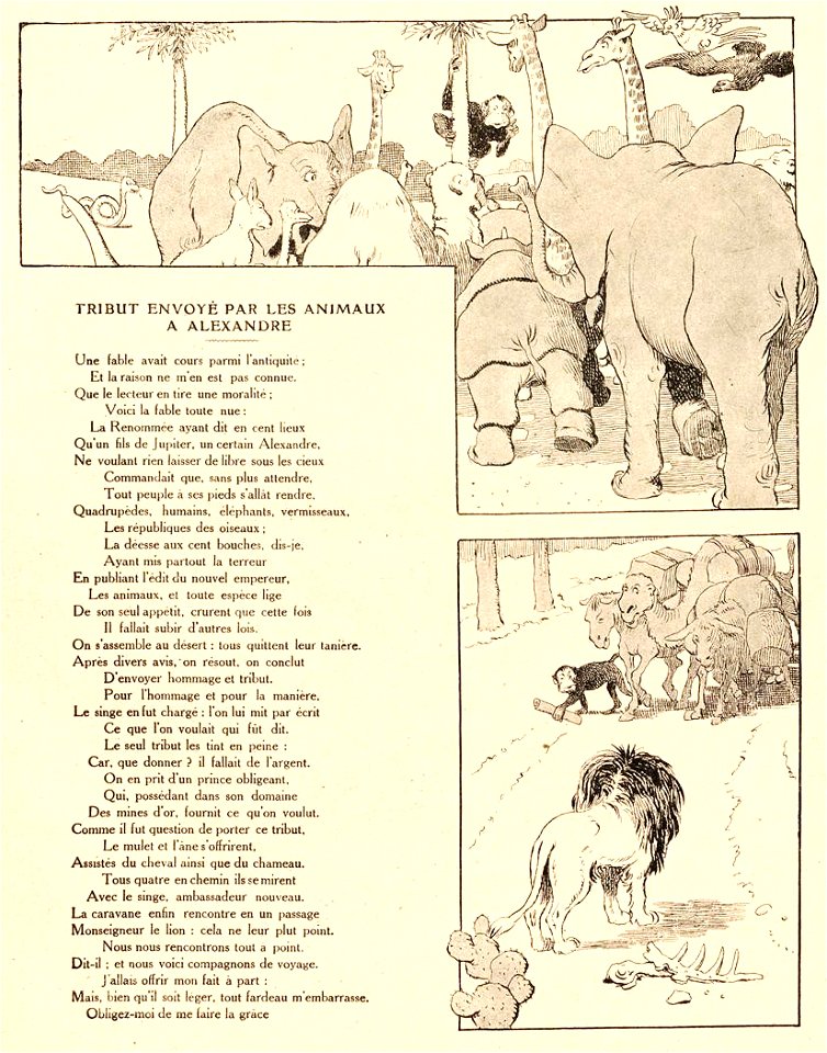 Rabier - Fables de La Fontaine - Tribut envoyé par les animaux à Alexandre 1