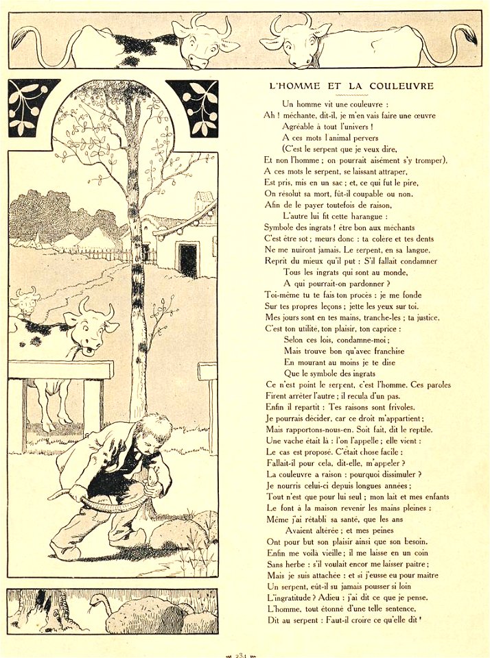 Rabier - Fables de La Fontaine -L’Homme et la Couleuvre