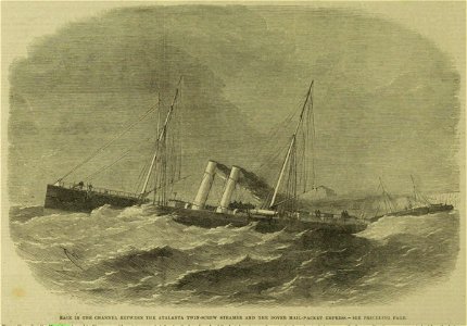 Race in the Channel between the Atalanta Twin-Screw Steamer and the Dover Mail-Packet Empress - ILN 1864. Free illustration for personal and commercial use.