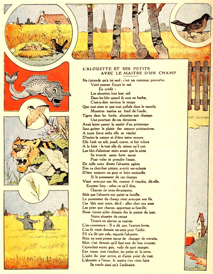 Rabier - Fables de La Fontaine - L' Alouette et ses petits avec le maître d'un champ 1