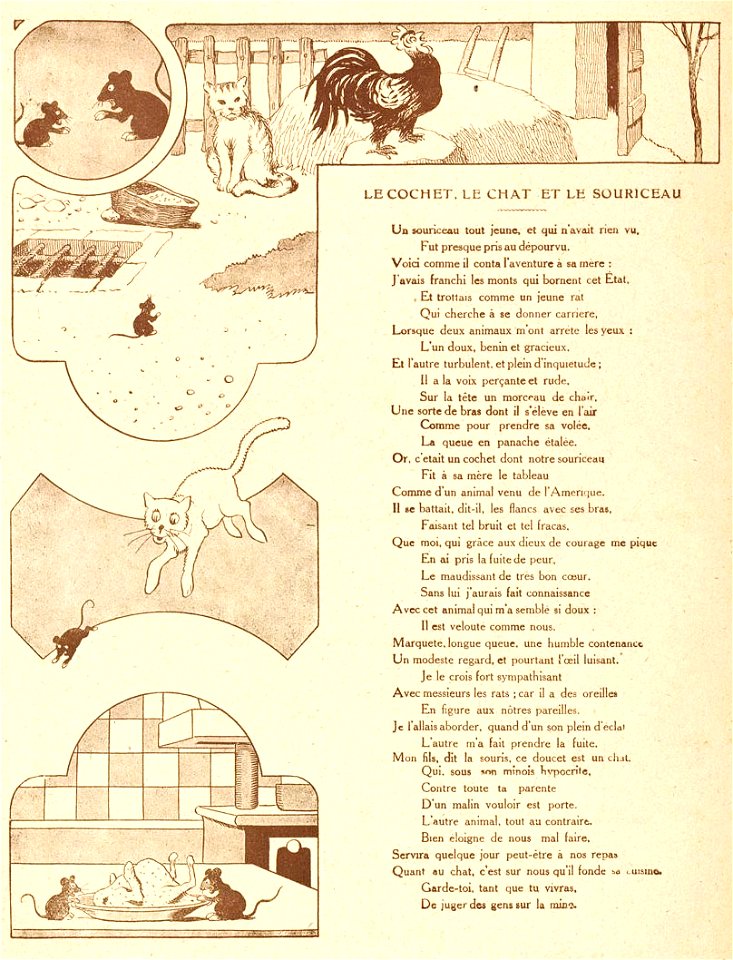 Rabier - Fables de La Fontaine - Le Cochet, le Chat et le Souriceau