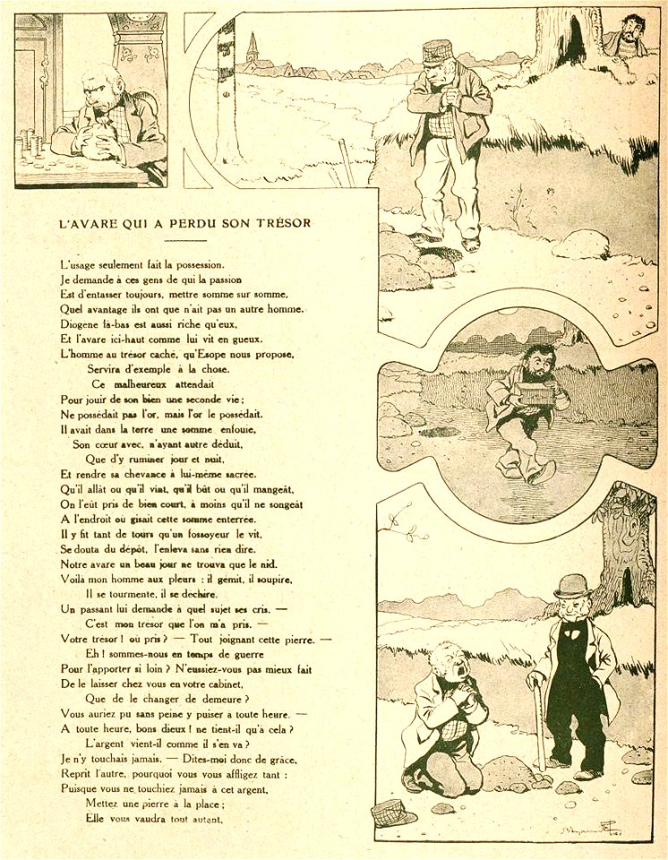 Rabier - Fables de La Fontaine - L'Avare qui a perdu son trésor