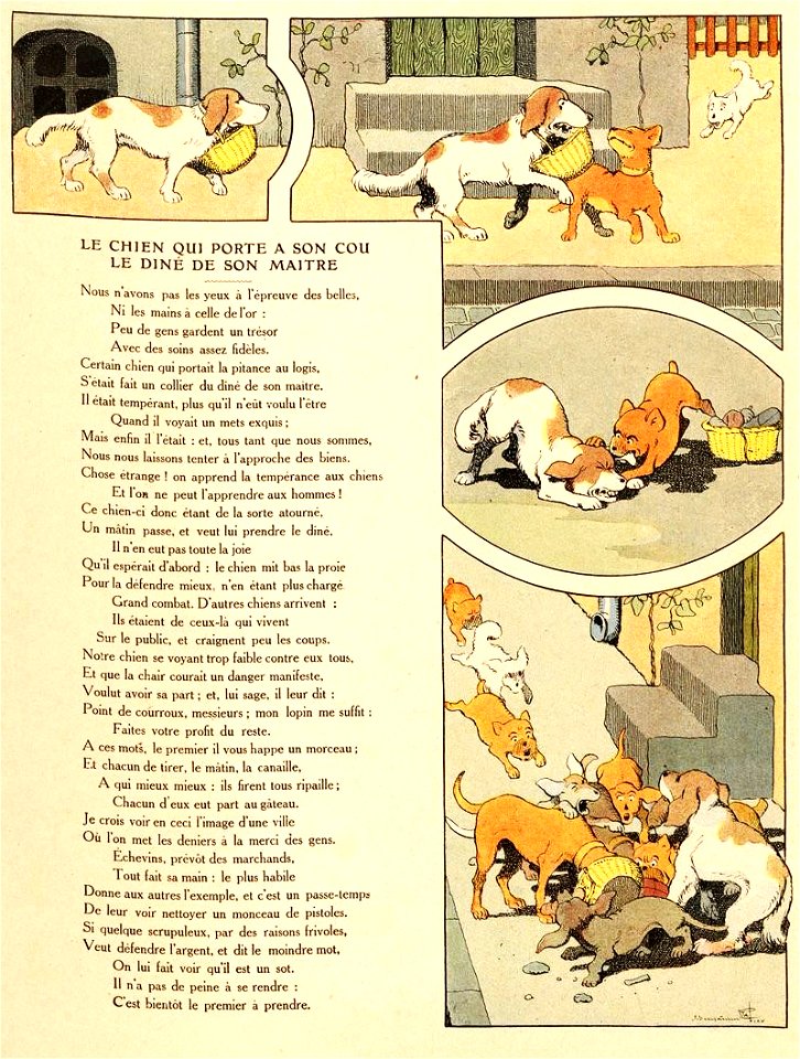 Rabier - Fables de La Fontaine - Le Chien qui porte à son cou le dîné de son maître
