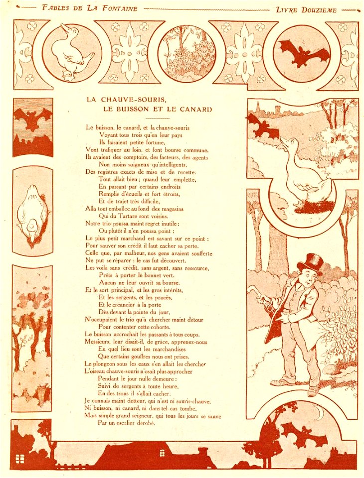 Rabier - Fables de La Fontaine - La Chauve-Souris, le Buisson et le Canard