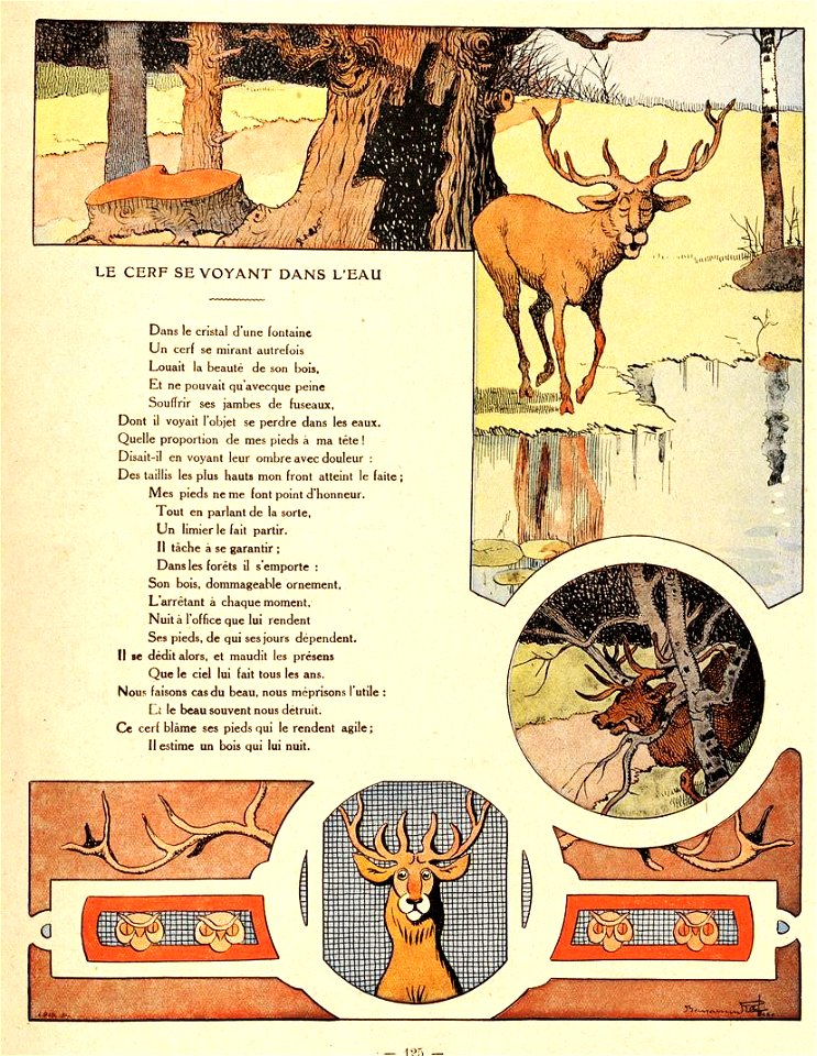 Rabier - Fables de La Fontaine - Le Cerf se voyant dans l'eau