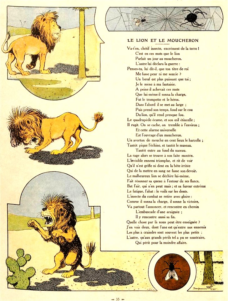 Rabier - Fables de La Fontaine - Le Lion et le Moucheron