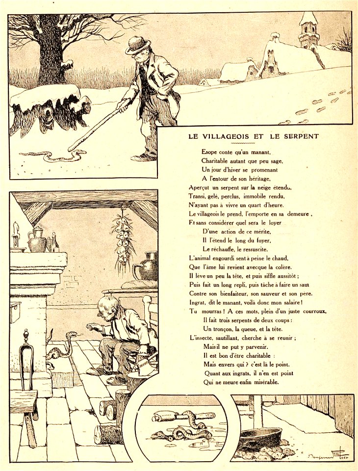 Rabier - Fables de La Fontaine - Le Villageois et le Serpent