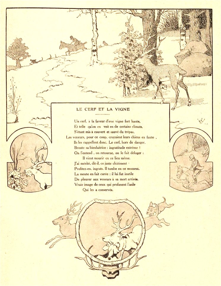 Rabier - Fables de La Fontaine - Le Cerf et la Vigne