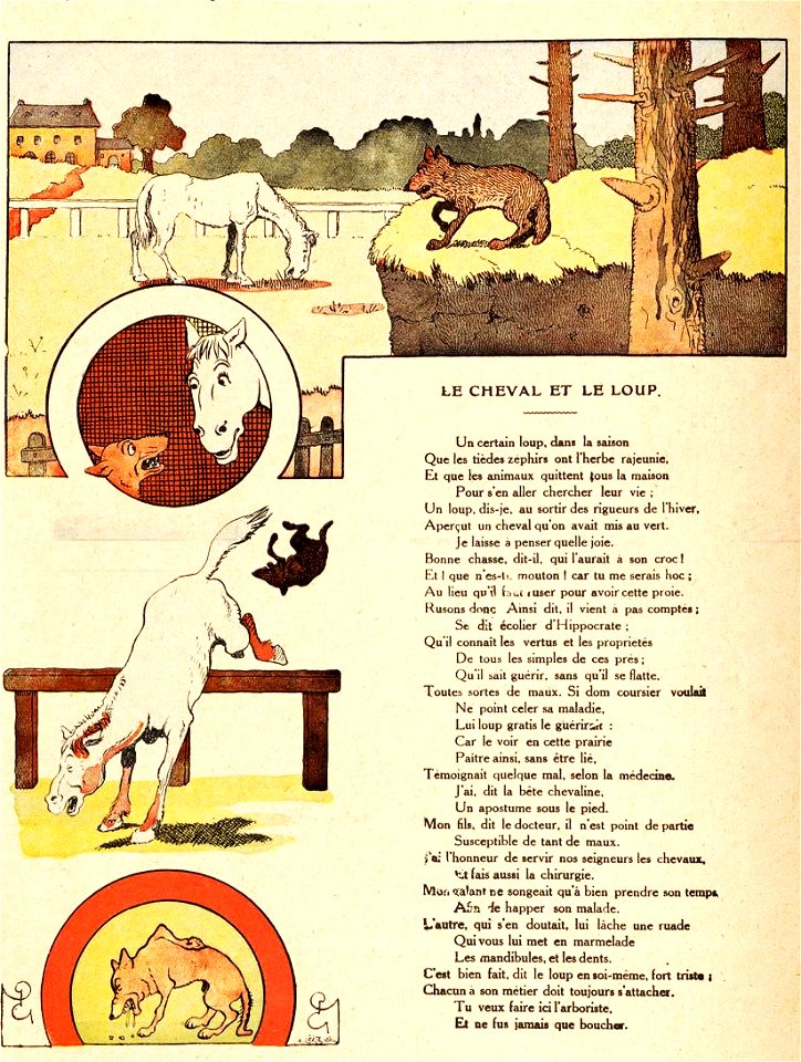Rabier - Fables de La Fontaine - Le Cheval et le Loup