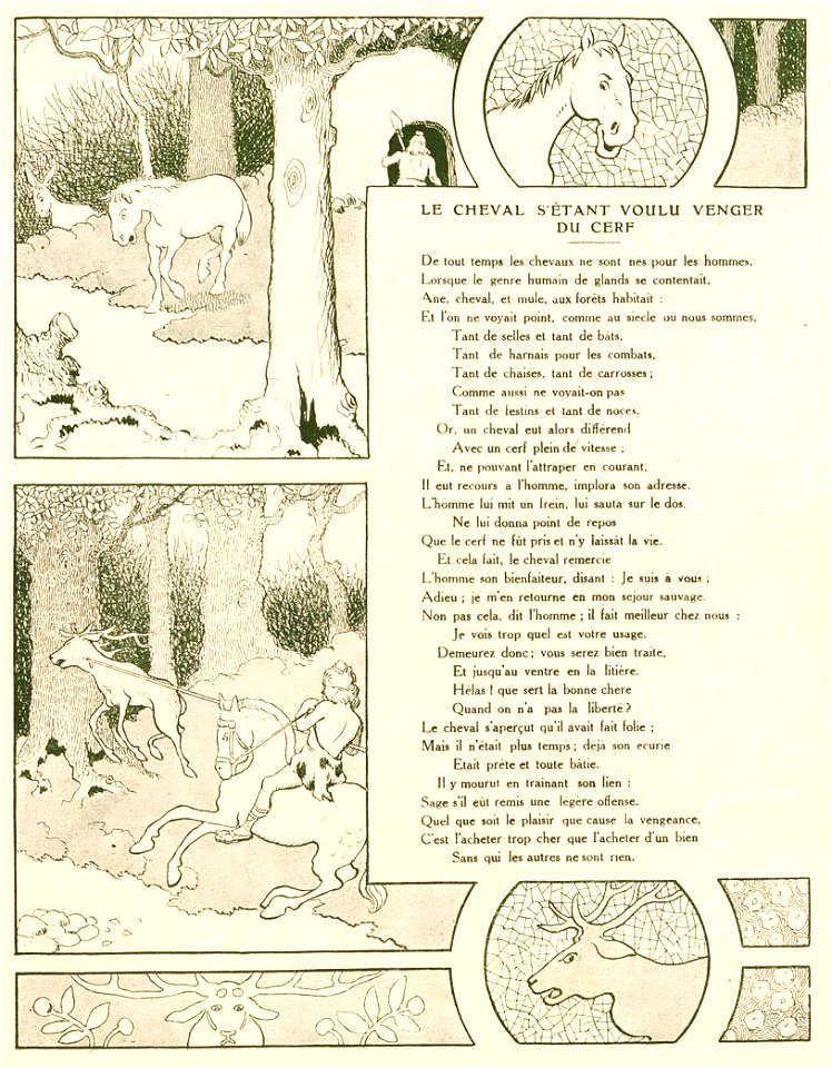 Rabier - Fables de La Fontaine - Le Cheval s'étant voulu venger du Cerf