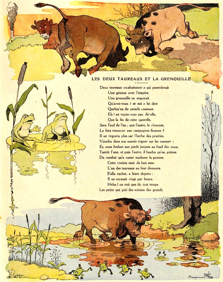 Rabier - Fables de La Fontaine - Les deux Taureaux et une grenouille