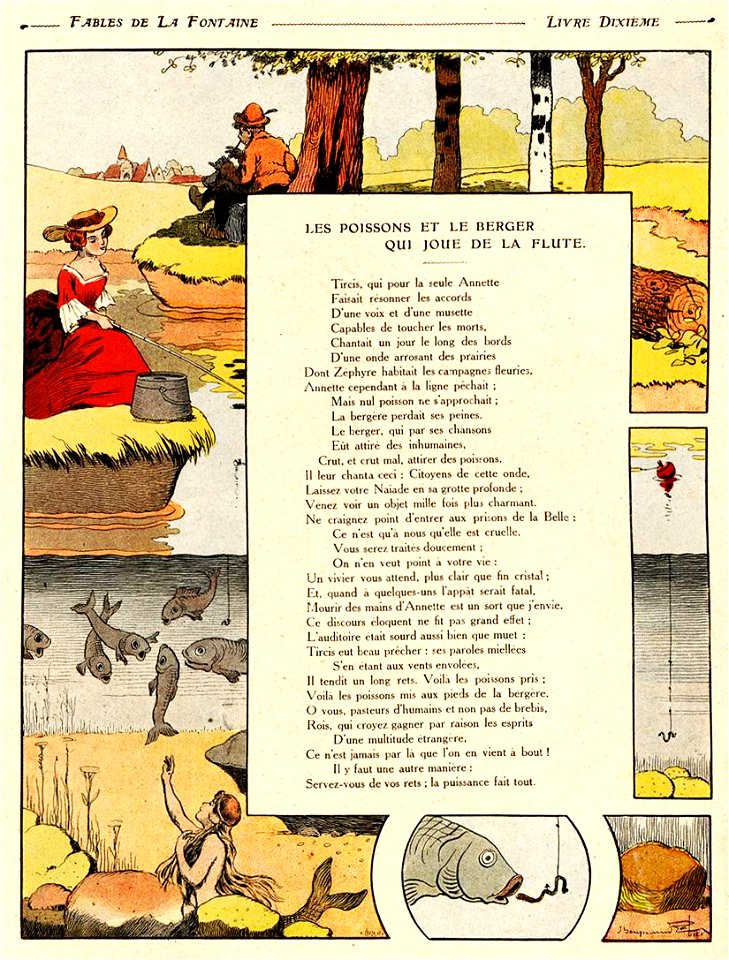 Rabier - Fables de La Fontaine - Les Poissons et le Berger qui joue de la flûte