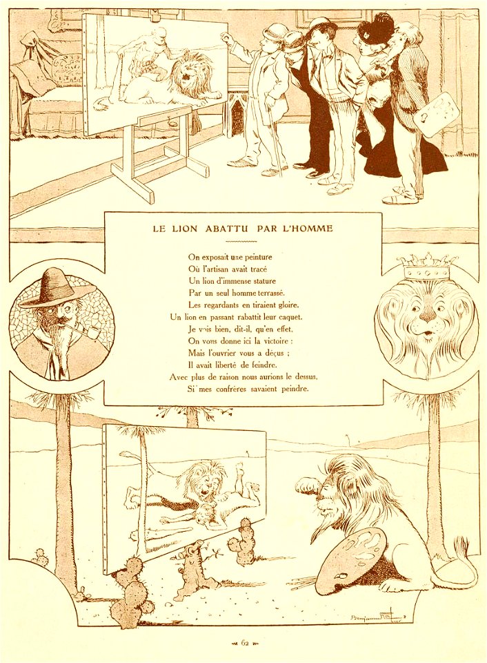 Rabier - Fables de La Fontaine - Le Lion abattu par l'Homme