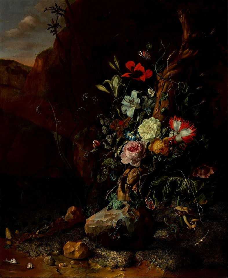 Rachel Ruysch - Boomstam, omgeven door bloemen en door vlinders en andere dieren - 1751 (OK) - Museum Boijmans Van Beuningen