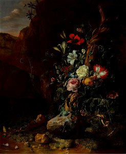 Rachel Ruysch - Boomstam, omgeven door bloemen en door vlinders en andere dieren - 1751 (OK) - Museum Boijmans Van Beuningen