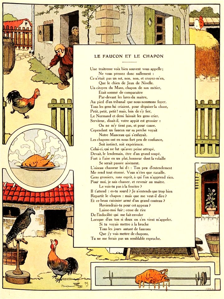 Rabier - Fables de La Fontaine -Le Faucon et le Chapon