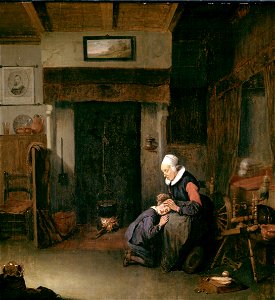 Quirijn van Brekelenkam - An Old Woman Delousing a Boy