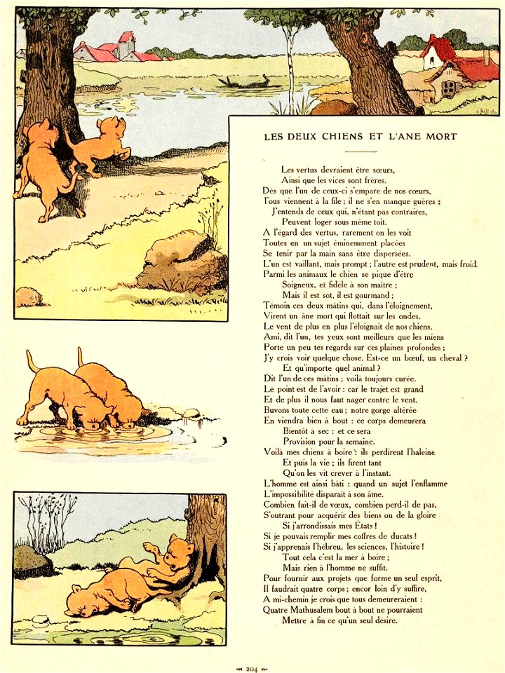Rabier - Fables de La Fontaine -Les Deux Chiens et l'Âne mort