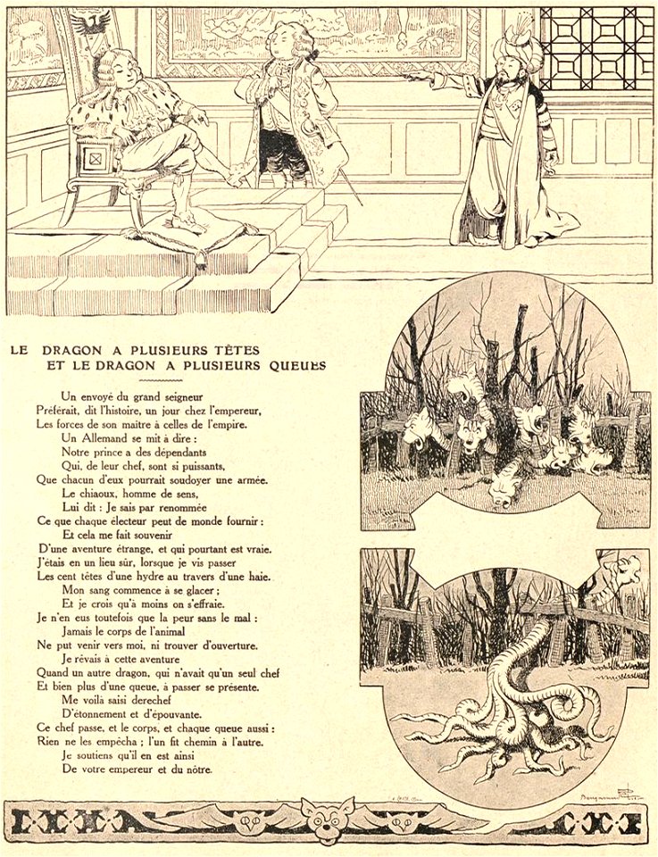 Rabier - Fables de La Fontaine - Le Dragon à plusieurs têtes et le dragon à plusieurs queues