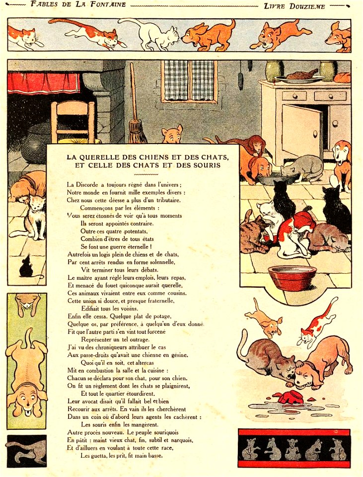 Rabier - Fables de La Fontaine - La Querelle des Chiens et des Chats et celle des Chats et des Souris