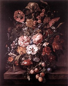 Rachel Ruysch - Bouquet in a Glass Vase - WGA20552. Free illustration for personal and commercial use.