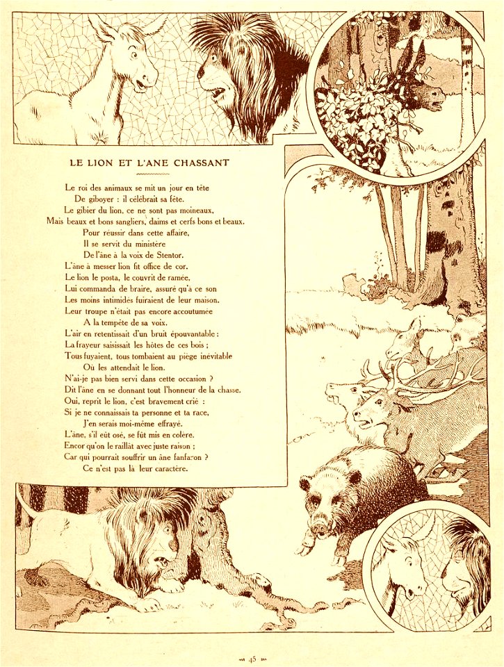 Rabier - Fables de La Fontaine - Le Lion et l'Âne chassant