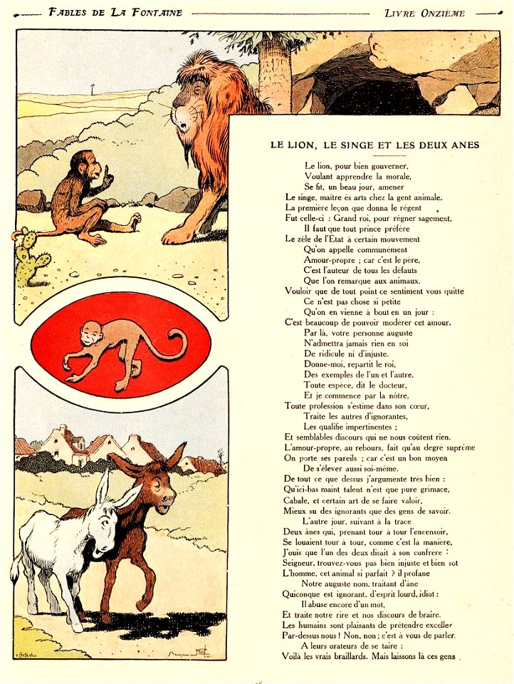 Rabier - Fables de La Fontaine - Le Lion, le Singe et les Deux Ânes 1