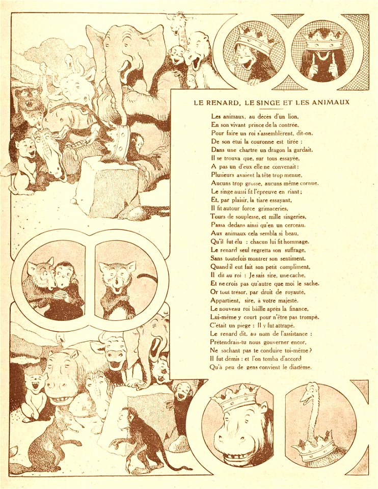 Rabier - Fables de La Fontaine - Le Renard, le Singe et les Animaux