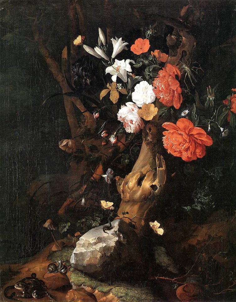 Rachel Ruysch Flowers on a Tree Trunk