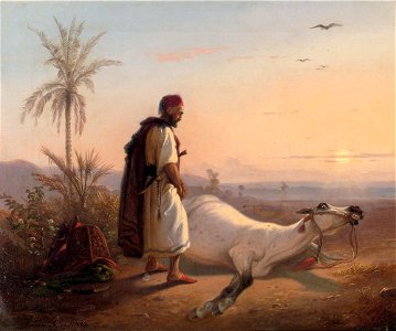 Raden Sarief Bustaman Saleh - An Arabic horseman and his horse (1843). Free illustration for personal and commercial use.
