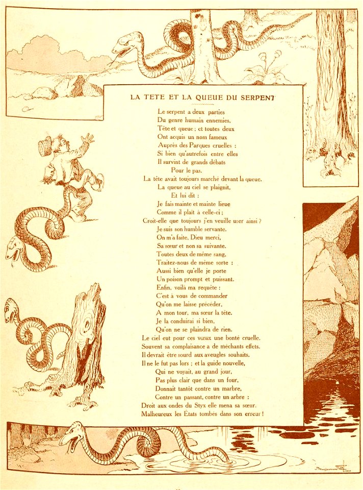 Rabier - Fables de La Fontaine - La Tête et la Queue du serpent