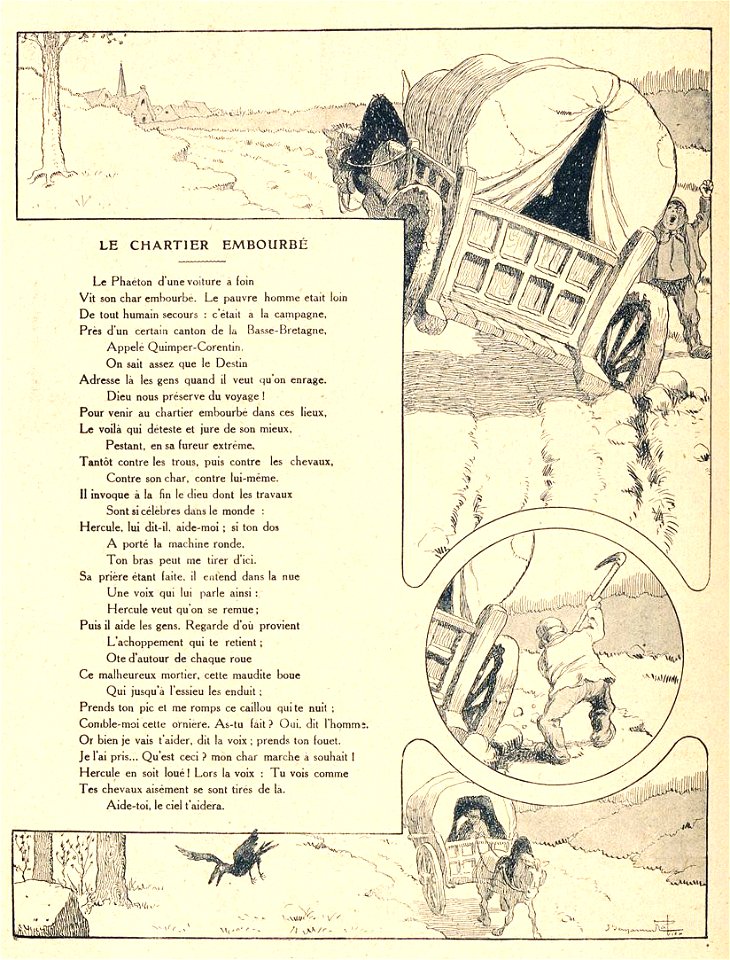 Rabier - Fables de La Fontaine - Le Chartier embourbé