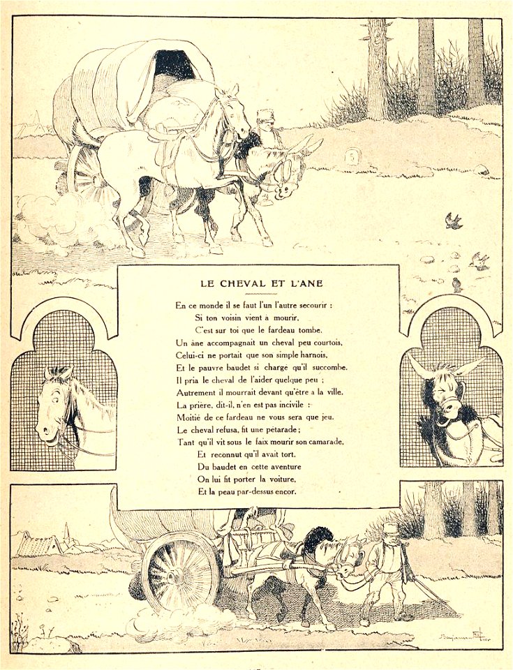 Rabier - Fables de La Fontaine - Le Cheval et l'Âne