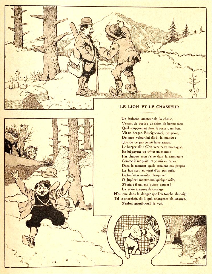 Rabier - Fables de La Fontaine - Le Lion et le Chasseur