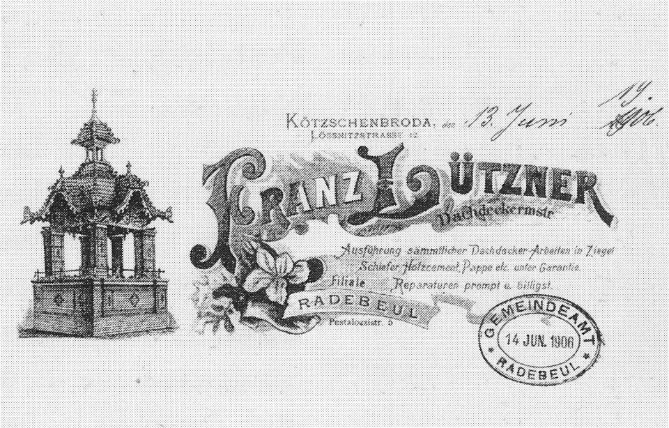 Radebeul Pestalozzistraße Pavillon Briefkopf 1906
