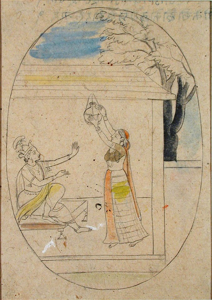 Radha lowers a jar to give Krishna a drink (6125134524)