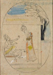 Radha lowers a jar to give Krishna a drink (6125134524)