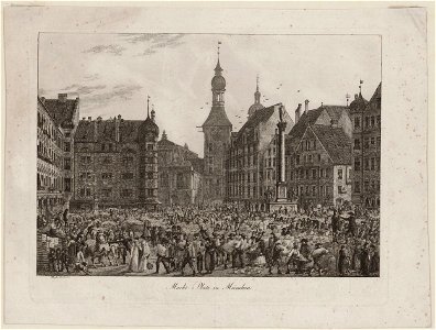 Radierung - MARIENPLATZ IN MÜNCHEN - Domenico Quaglio - um 1812
