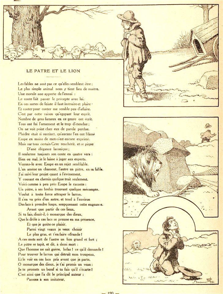 Rabier - Fables de La Fontaine - Le Pâtre et le Lion