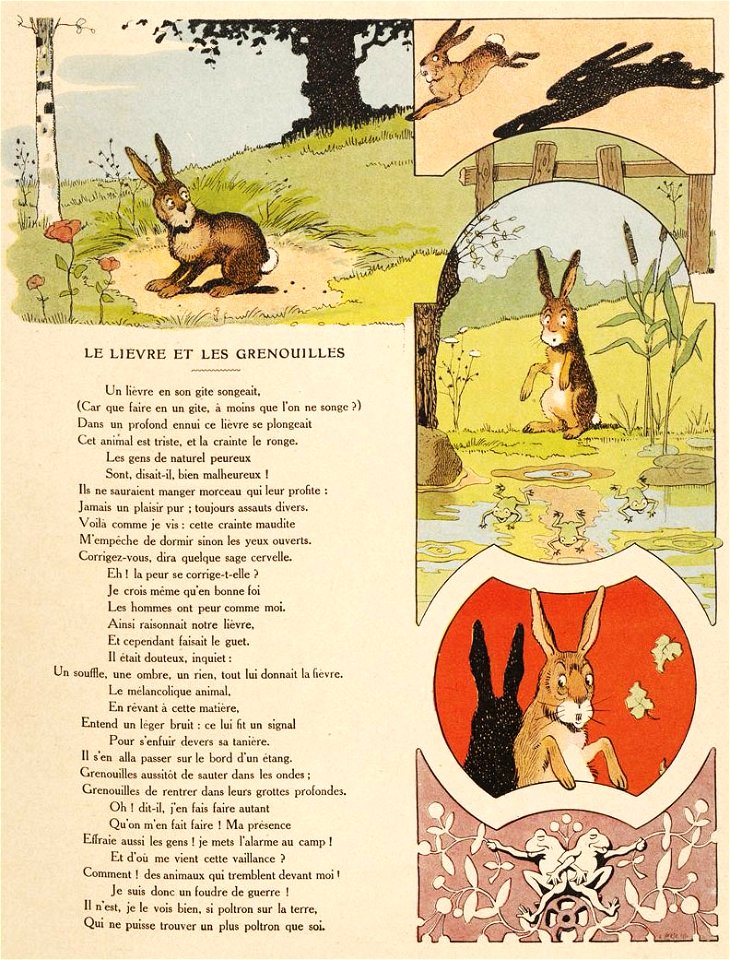 Rabier - Fables de La Fontaine - Le Lièvre et les Grenouilles
