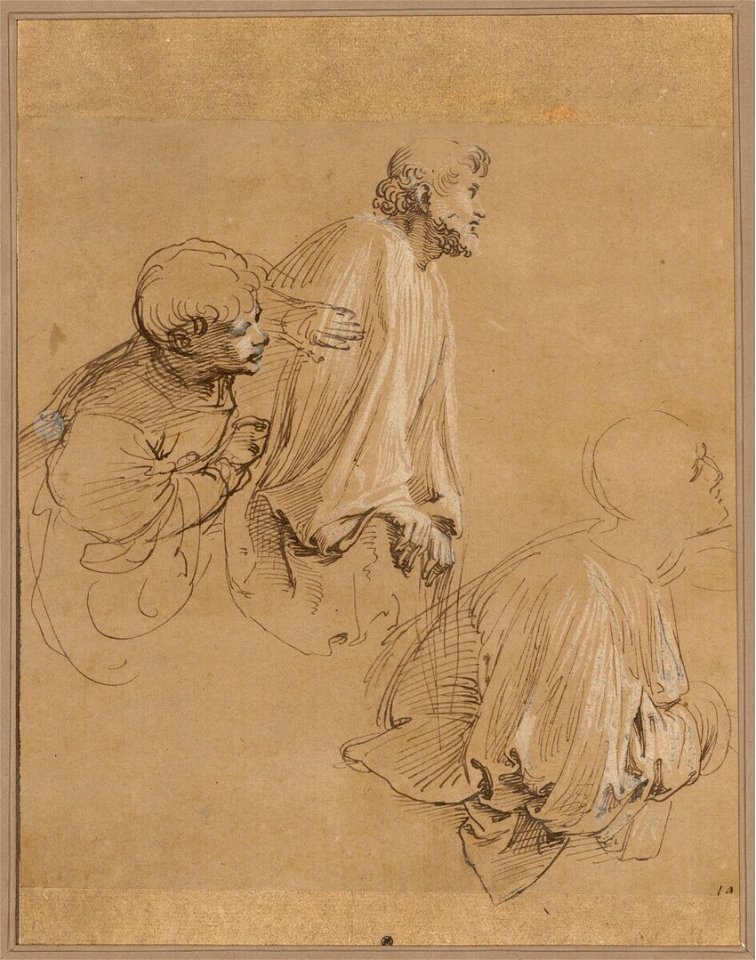 Raffaello - Drei männliche Figuren im Chorhemd (Studie für die Krönung Karls des Großen, Stanza dell' Incendio, Vatikan), 227