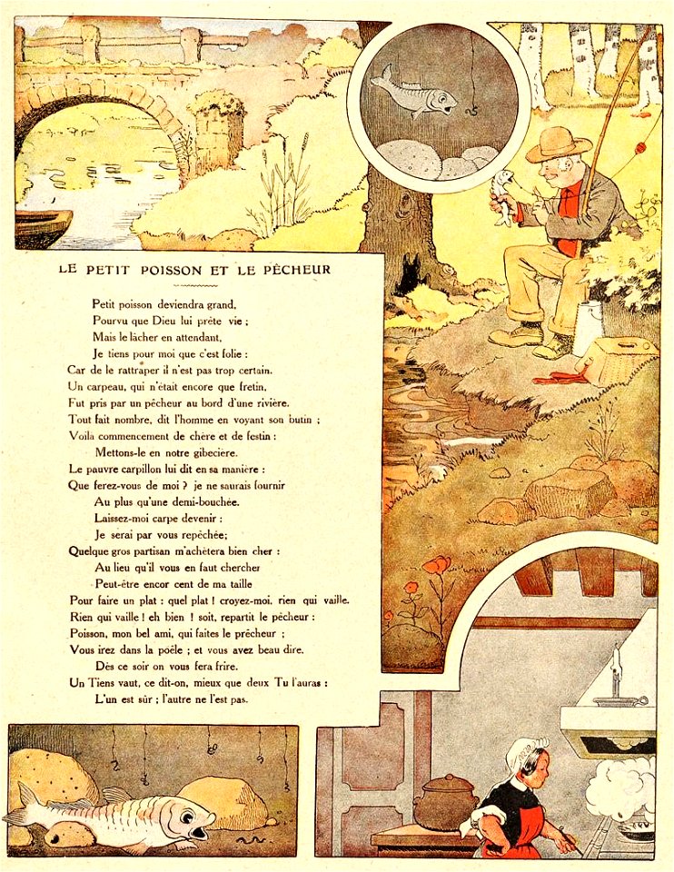 Rabier - Fables de La Fontaine - Le Petit Poisson et le Pêcheur