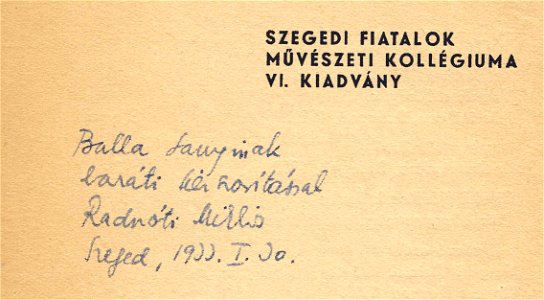 Radnoti dedikacioja 1933