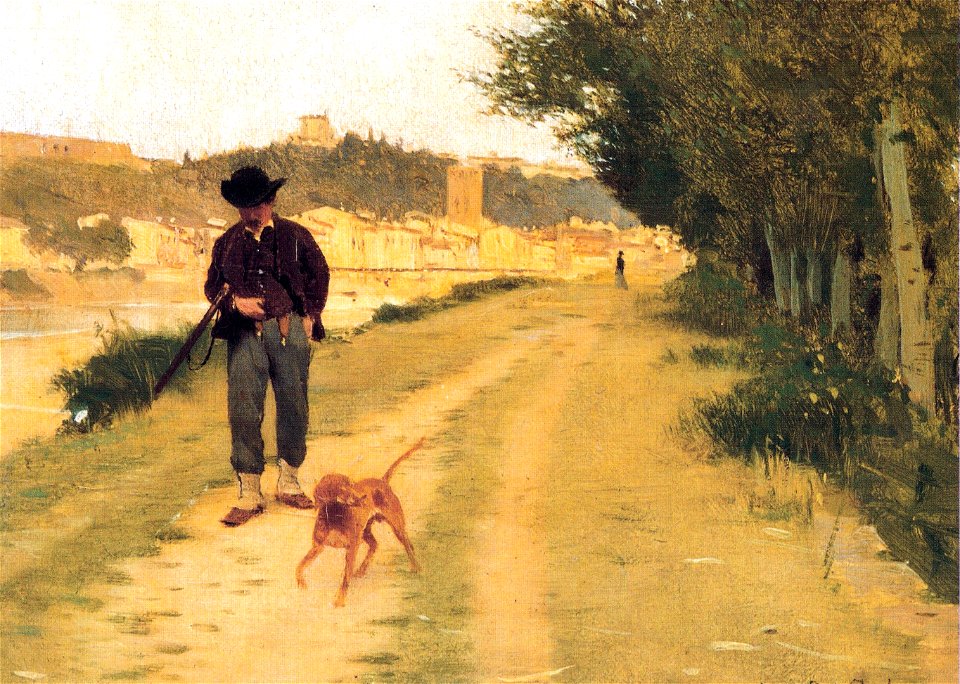 Raffaello Sorbi - Cacciatore lungo le rive dell'Arno a Firenze (dettaglio)