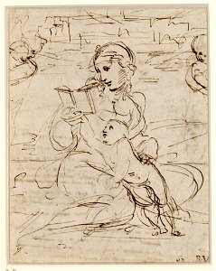 Raffaello - Lesende Madonna mit Kind in einer Landschaft, 205r