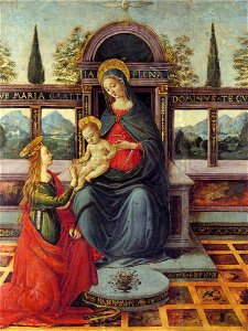 Raffaellino del Garbo (c.1466-1524) (style of) - Madonna and Child Enthroned with Saint Catherine - 1288962 - National Trust. Free illustration for personal and commercial use.
