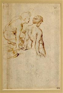 Raffaello - Studien zweier nackter Jünglinge auf einem Hügel, Skizze eines weiblichen Aktes, 250v