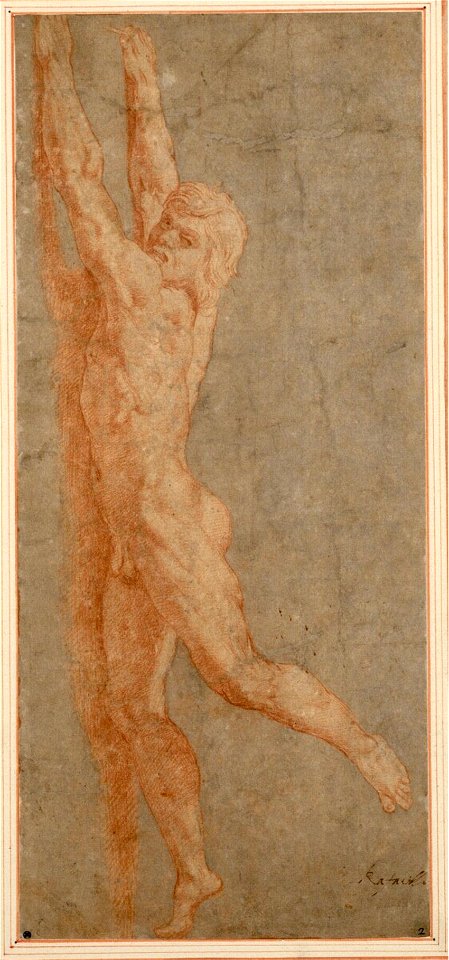 Raffaello - Nackter Jüngling an einer Mauer hängend (Studie für den Borgobrand, Stanza dell' Incendio, Vatikan), 4882